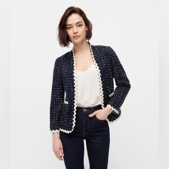J. Crew Jackets & Blazers - J. Crew Going-out blazer in navy spotted tweed Size 16